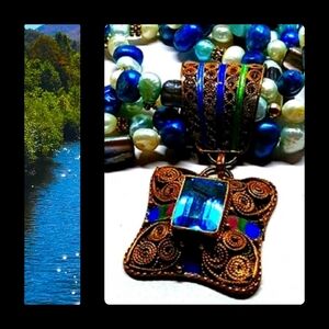 Bohemian Artisan Blue Green Multi-strand Necklace